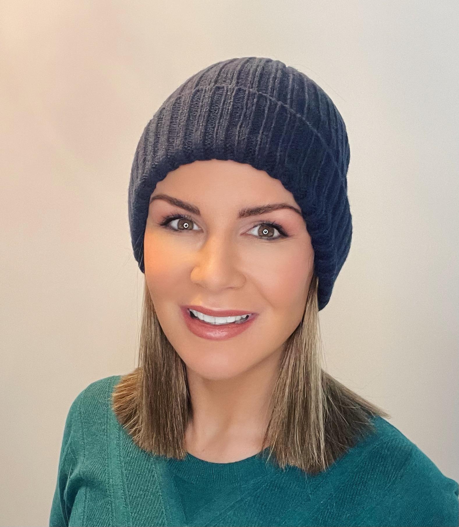 Winter Navy Ribbed Hat With Short Hair Attached