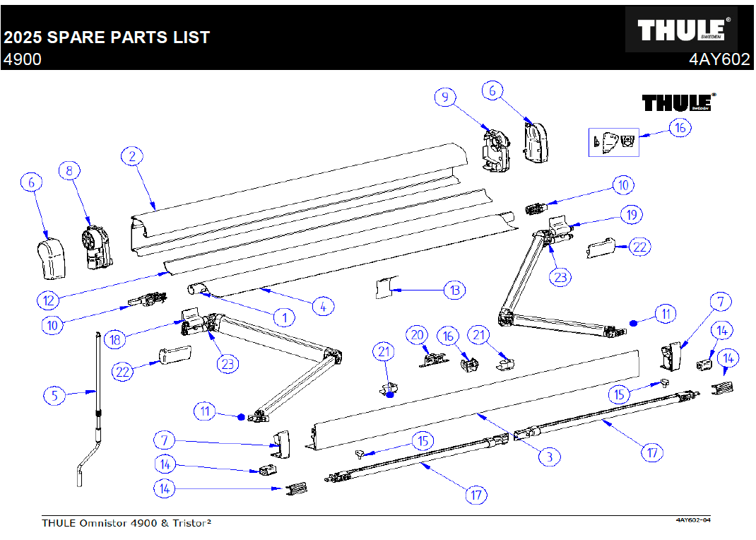 Spare parts for 4900 awning