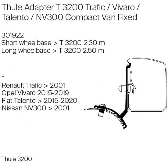 Thule 3200 Adapter - Trafic / Vivaro / Talento / NV300 Minivan Fixed