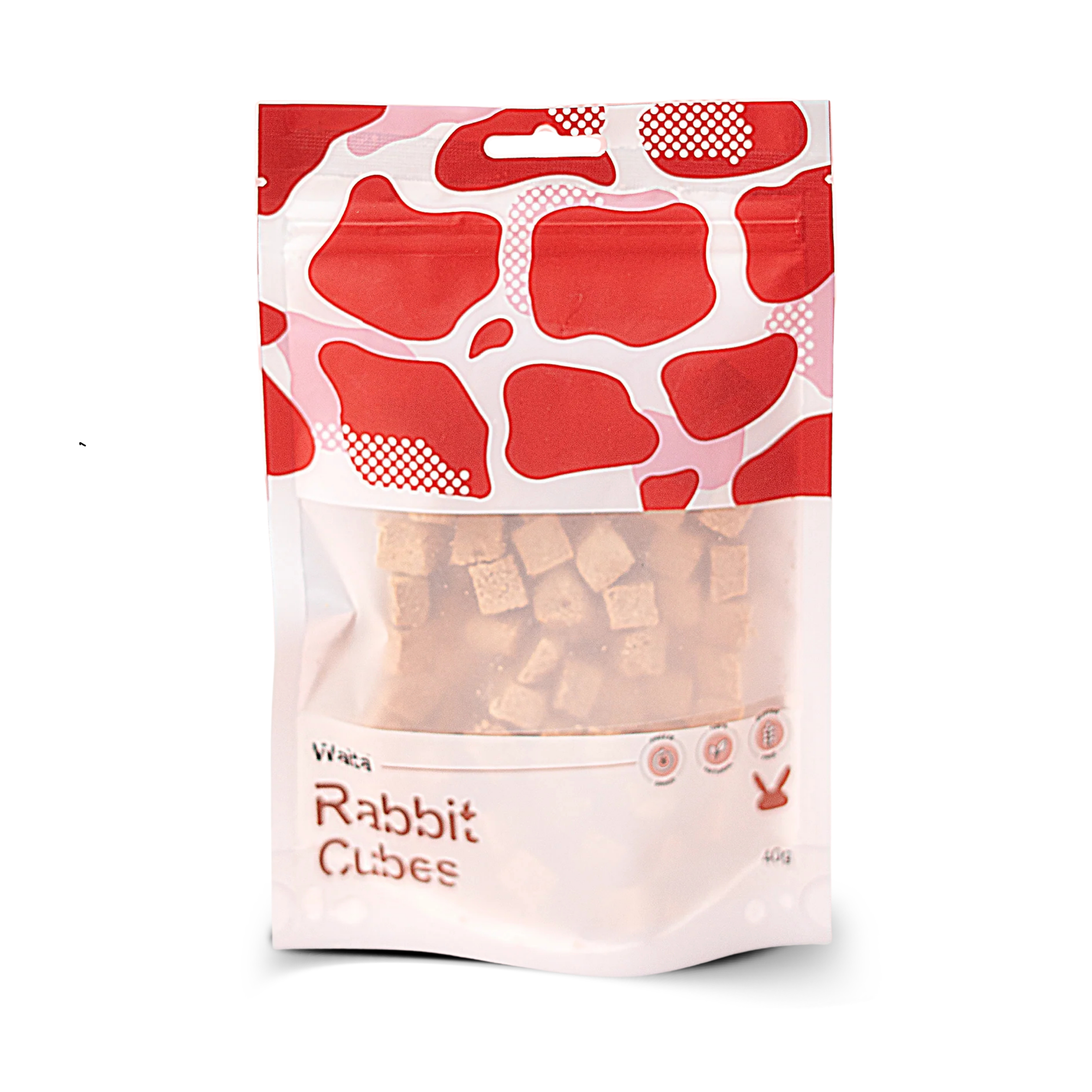 40g of Cubed Rabbit freeze-dried pet treats, in a resealable pouch
