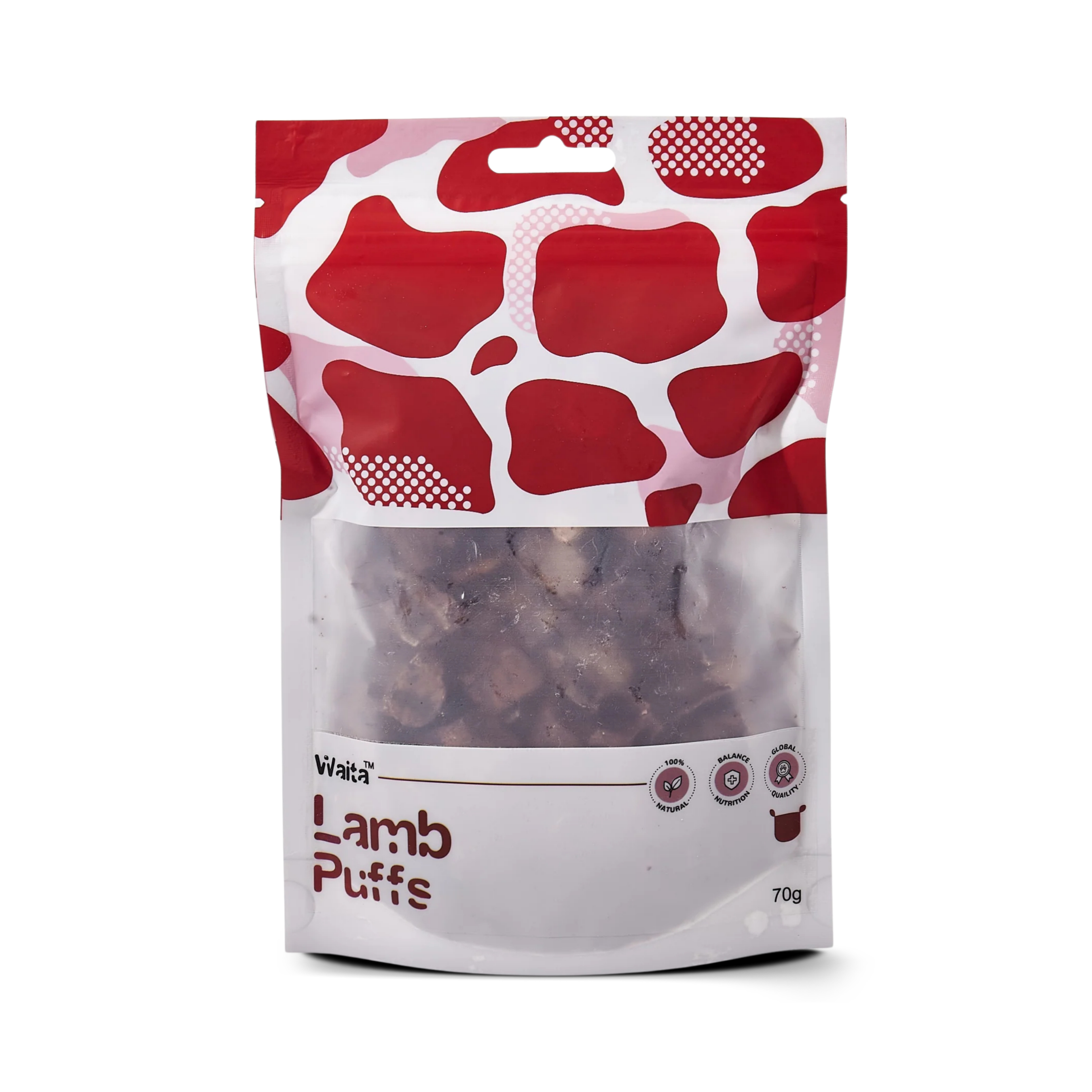 70g bag of 100% natural air-dried lamb puffs for pets, lightweight crunchy treats made from lamb