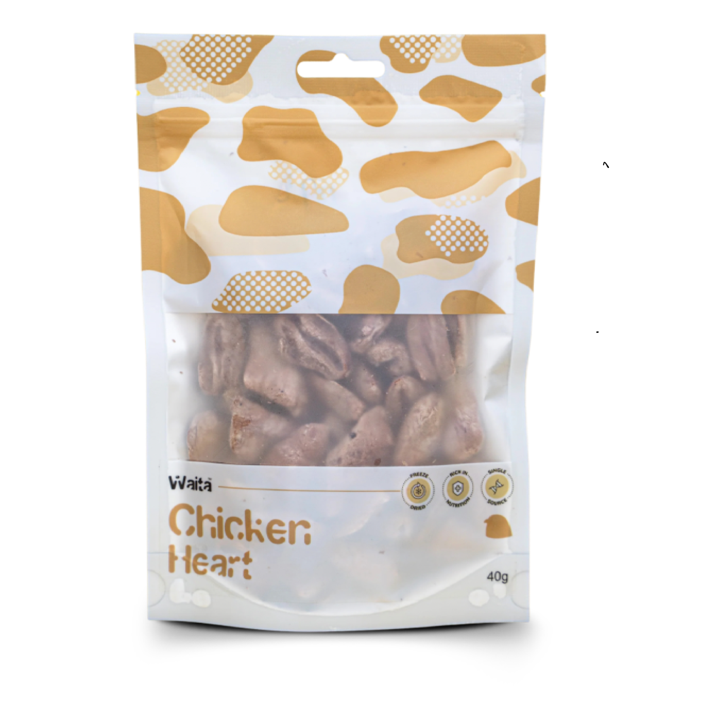 Freeze dried pet 100% Chicken heart treats in a resealable pouch