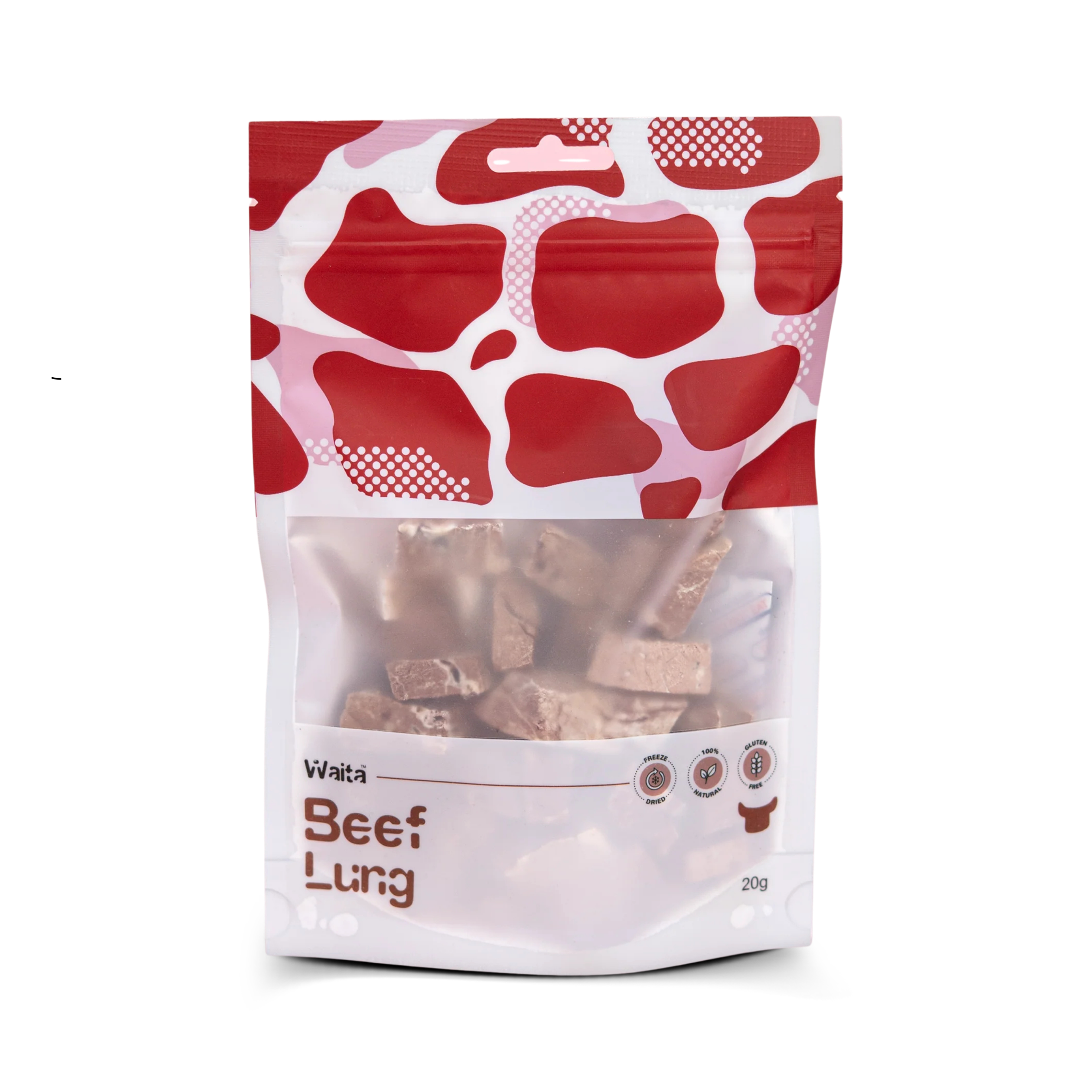 Lightweight treats for cats and dogs made from Freeze-dried beef lung in a 20g pouch