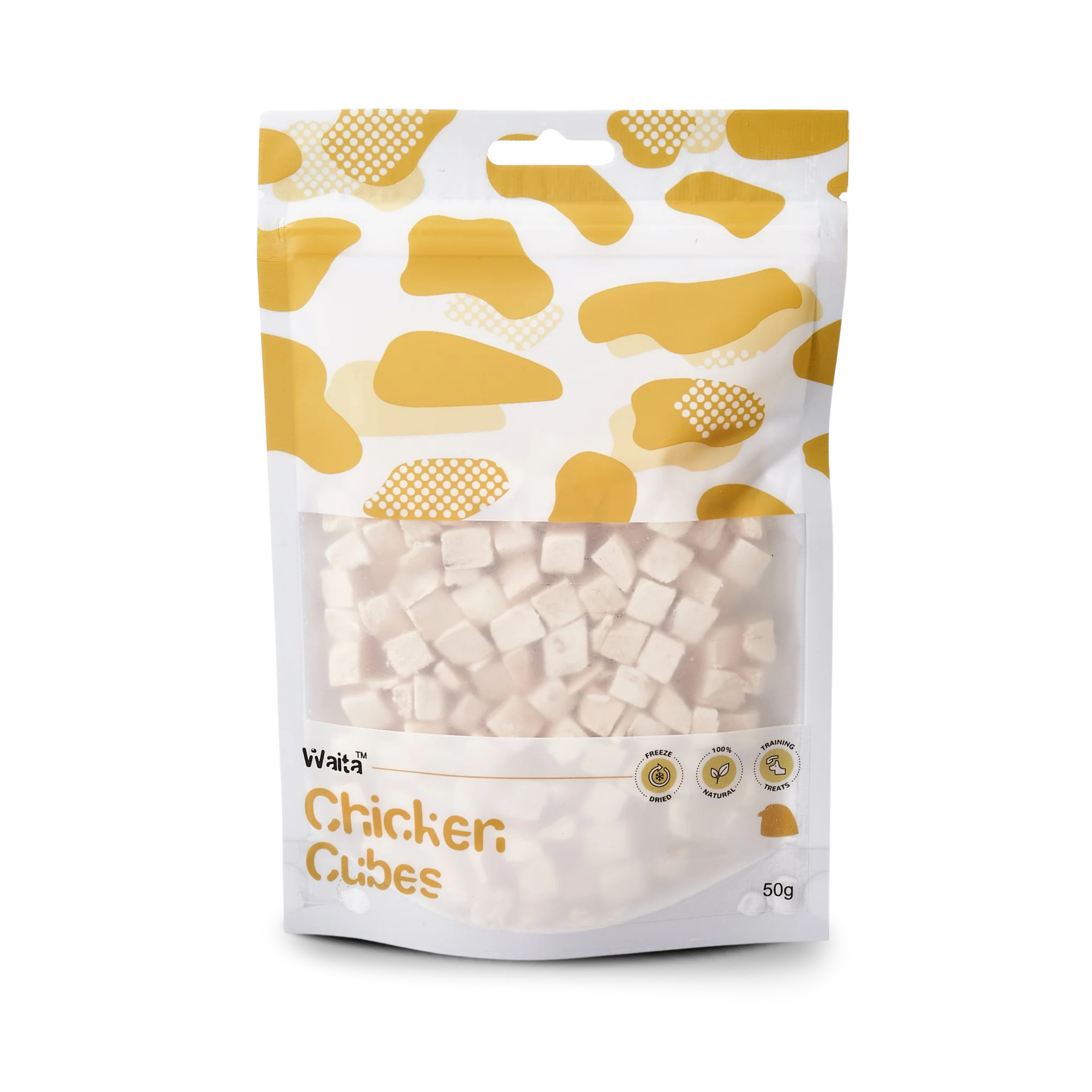 50g bag of 100% natural Freeze-dried Chicken cubes for pets, lightweight protein treats