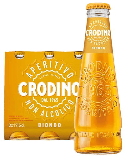 Crodino 4x175ml non-alcoholic Italian aperitif multipack in branded yellow packaging