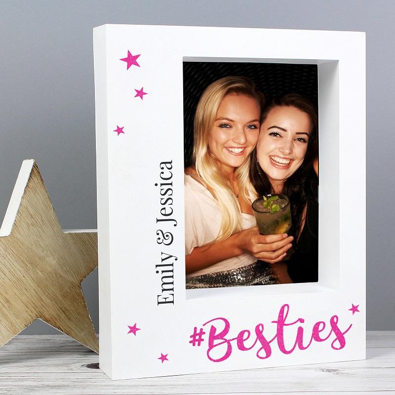 Personalised Box Photo Frame Besties Box Photo Frame On White Surface Personalised With Emily Jessica