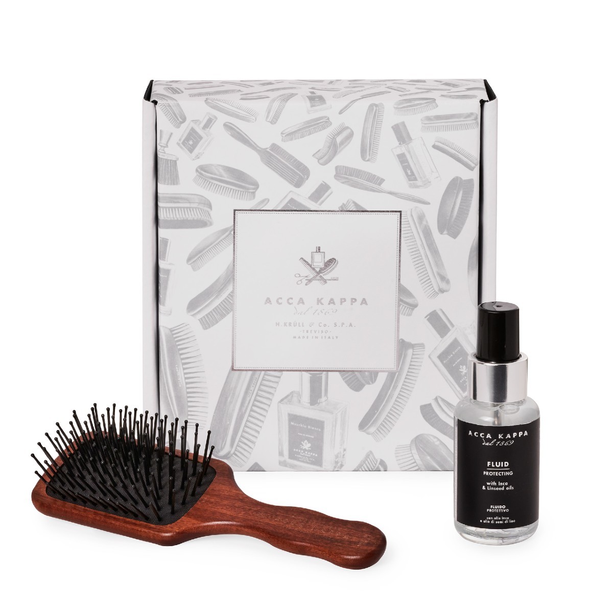 ACCA KAPPA White Moss Gift Set, Travel Size Hair Brush, Hair Fluid