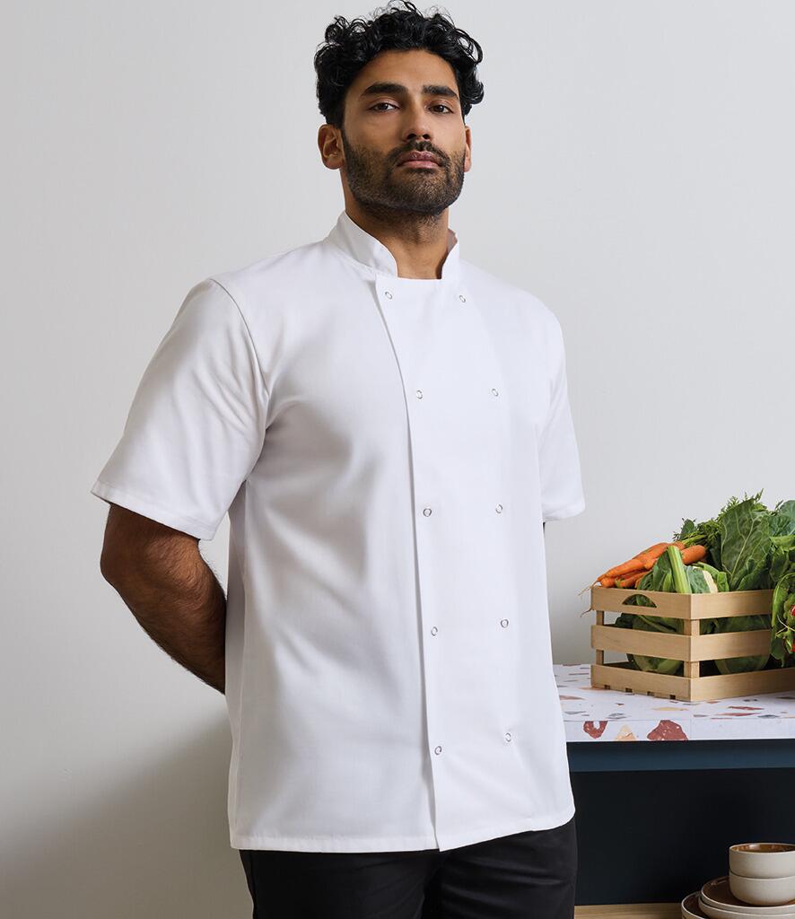 PR664 Studded Front Short Sleeve Chef Jacket