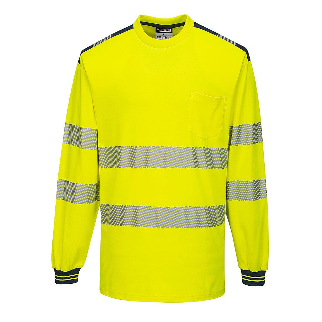 Portwest PW3 Hi-Viz Long-Sleeve T-Shirt in Yellow / Navy (Product Code: T185)