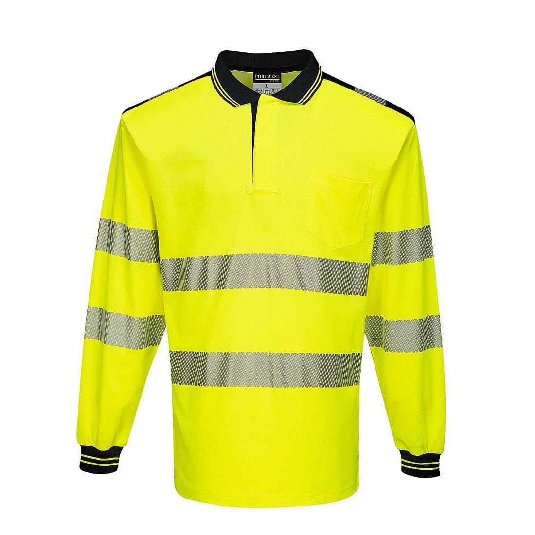 Portwest PW3 Hi-Viz Long-Sleeve Polo Shirt in Yellow / Black (Product Code: T184)
