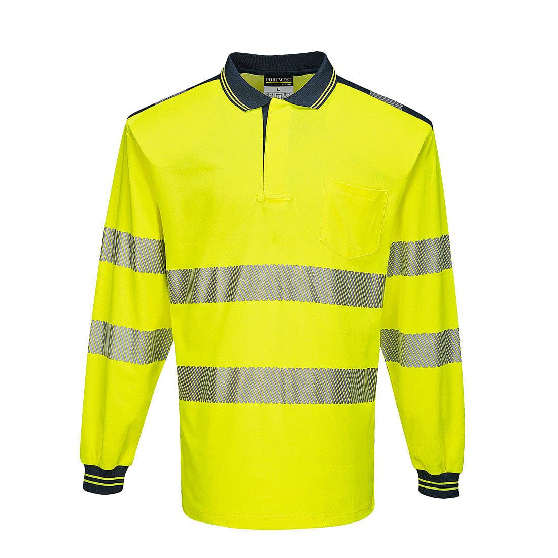 Portwest PW3 Hi-Viz Long-Sleeve Polo Shirt in Yellow / Navy (Product Code: T184)
