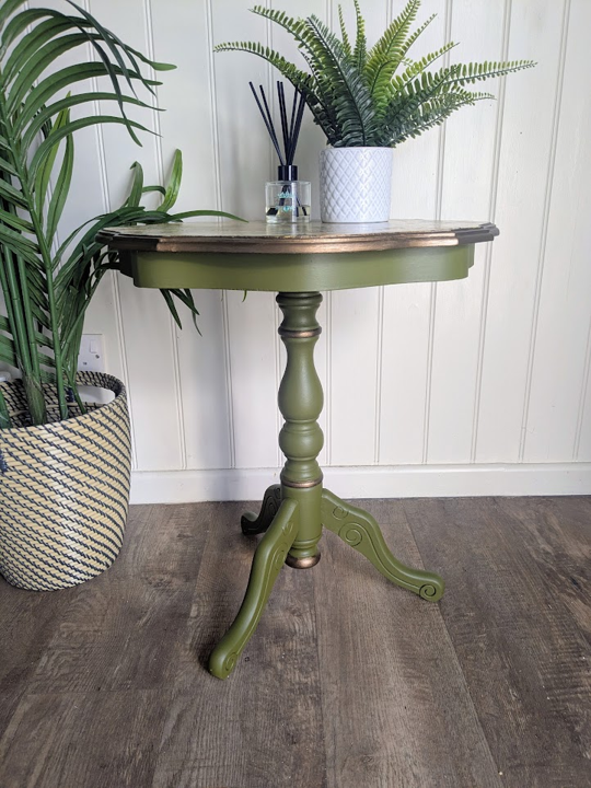 green side table with decoupage top