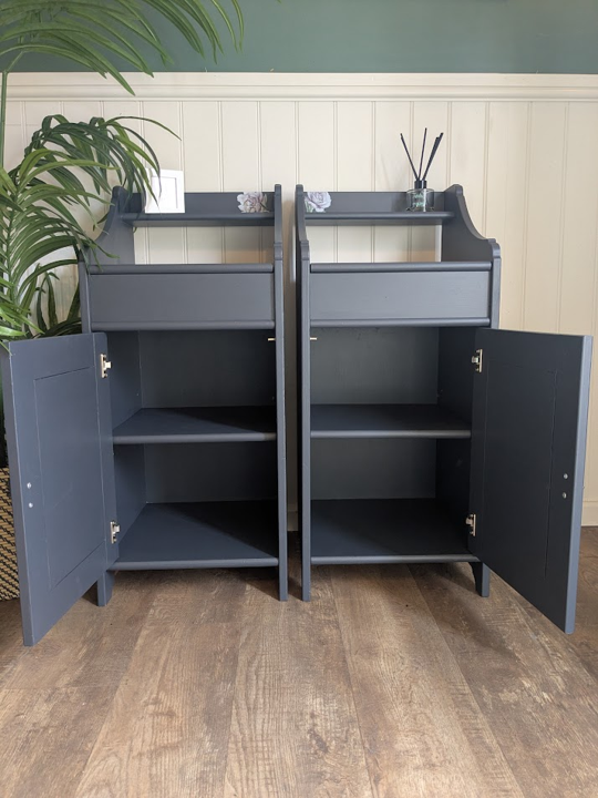 dark blue pine cupboards