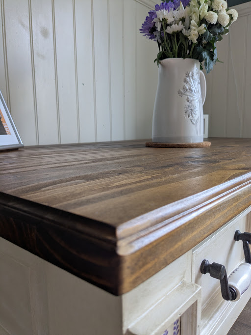 Dark wood top upcycled coffee table in country cottage style