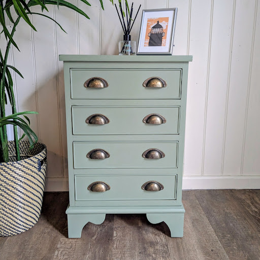 green bedside cabinet front view