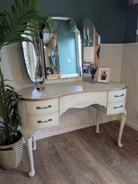kidney shaped dressing table in light green