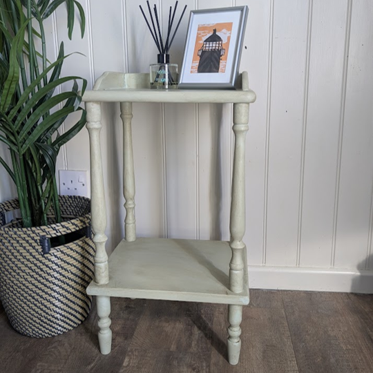 upcycled light green side table