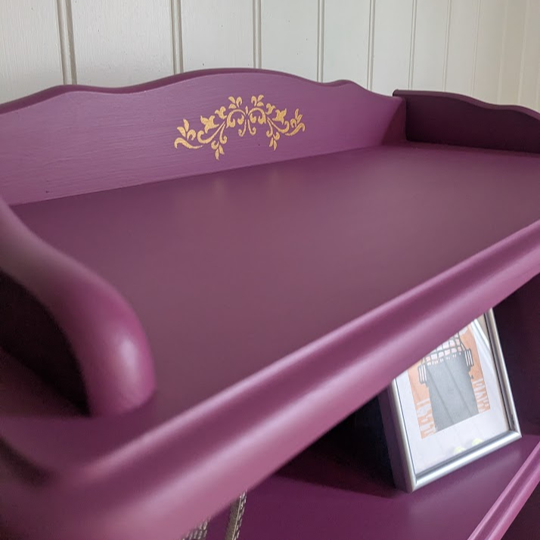 pine bookcase in purple