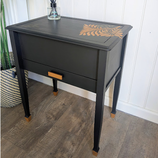 Upcycled black sewing box table