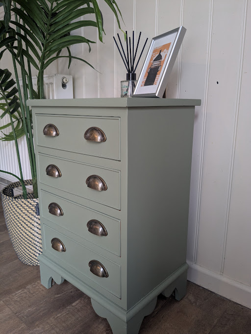 green bedside drawers side view