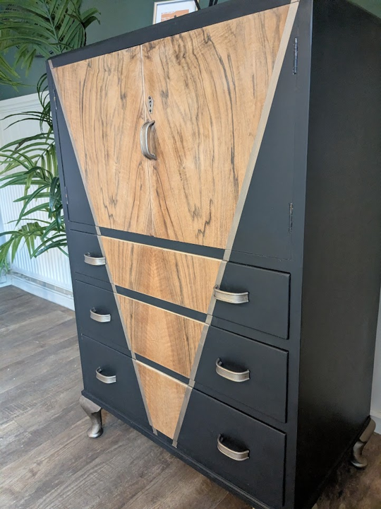 black and gold upcycled mid century cupboard