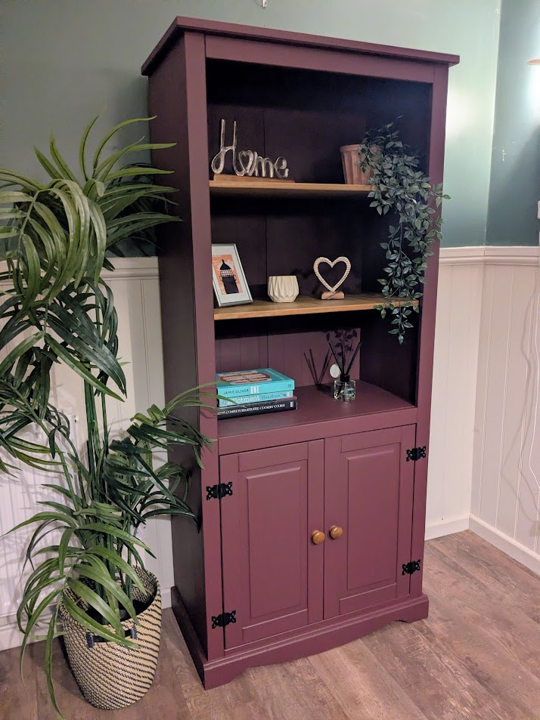 Tall purple bookcase