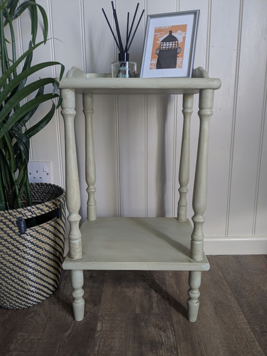 upcycled side table in light green