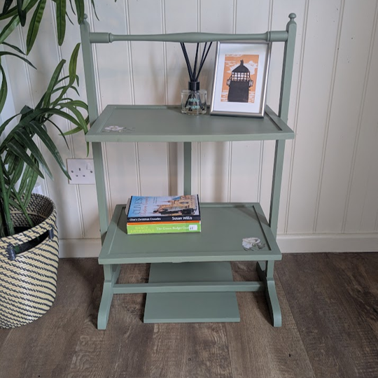 green side table with shelf
