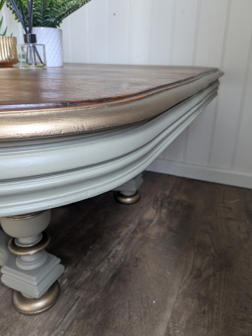 olive green and wood coffee table
