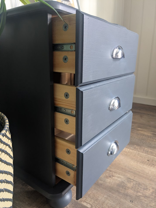 blue painted bedside cabinet