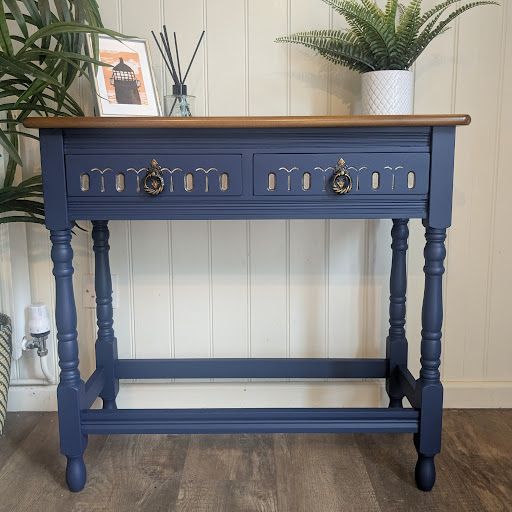 blue hallway table