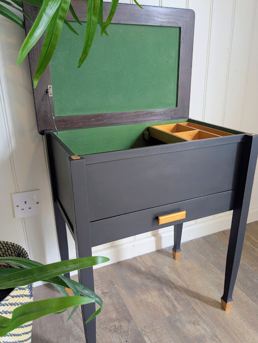 Black and gold upcycled sewing box table