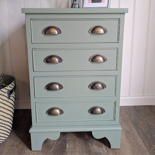 single green bedside cabinet from front