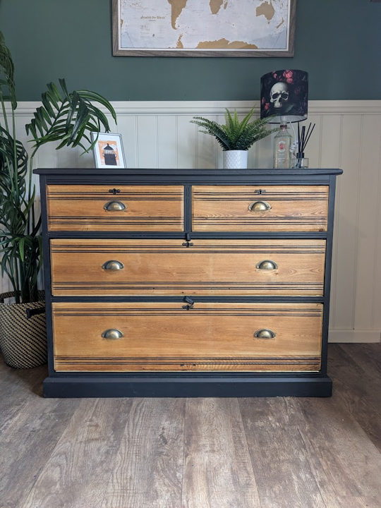 black drawers with pull down doors