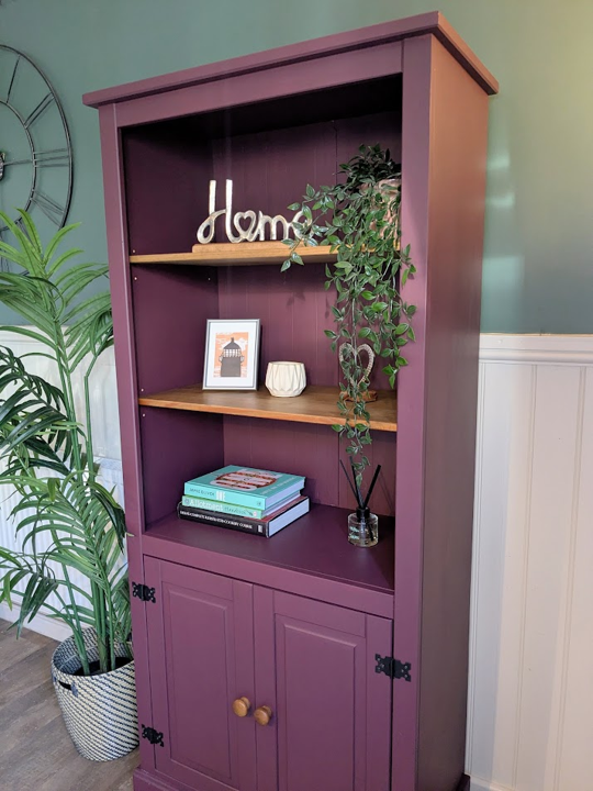 Upcycled bookcase in purple