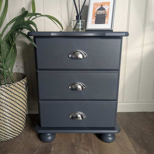 dark blue bedside cabinet