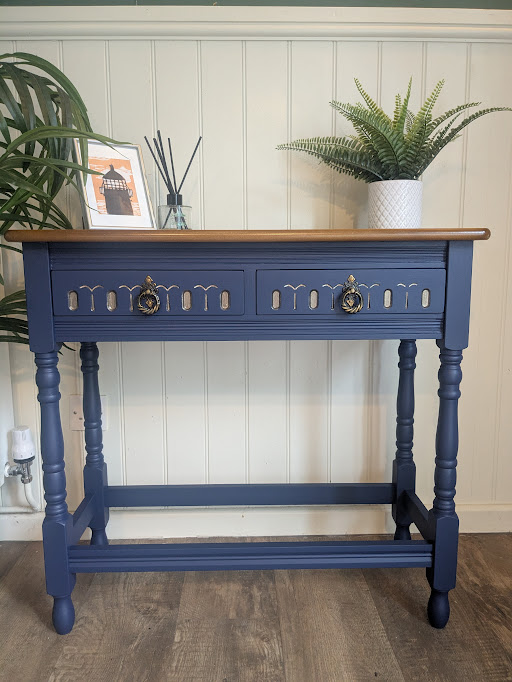 blue upcycled console table