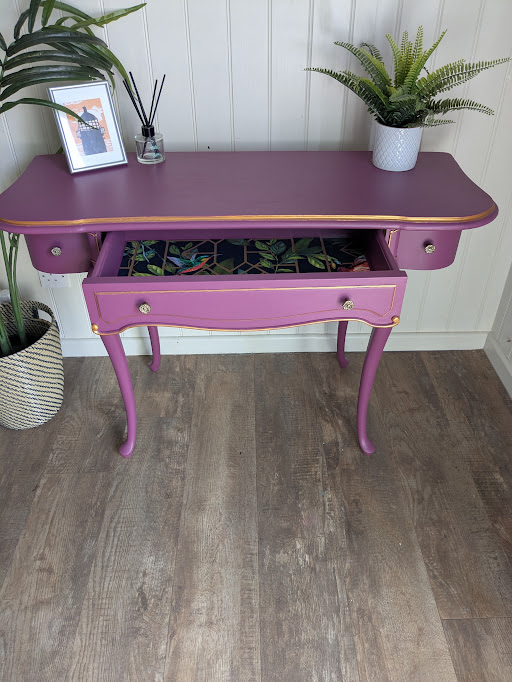 Purple hallway table