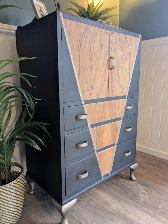 art deco cabinet in black and gold