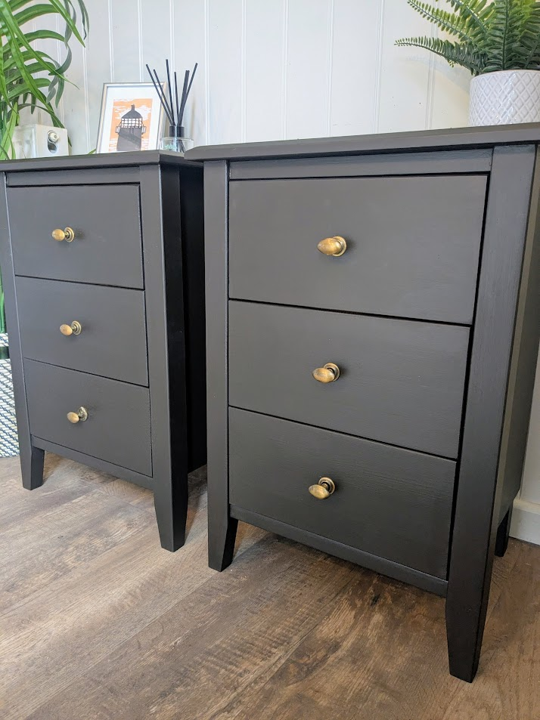 upcycled black bedside cabinets