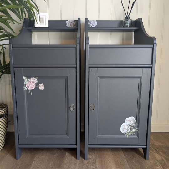 dark blue bedside cabinets