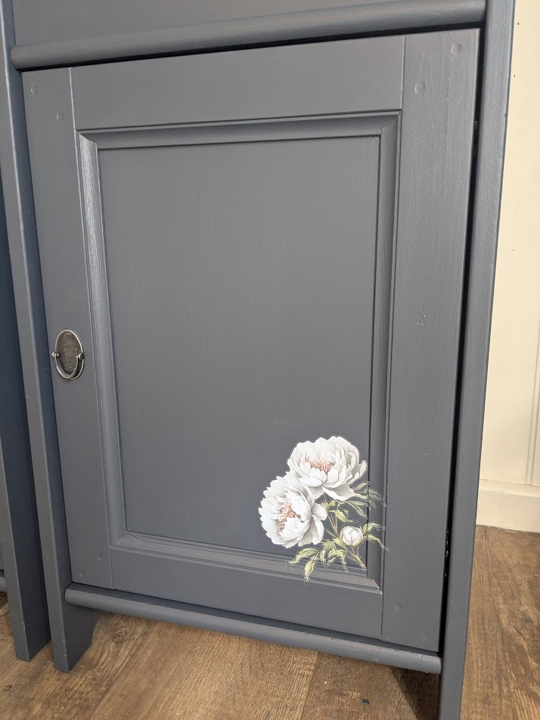 upcycled blue cupboards