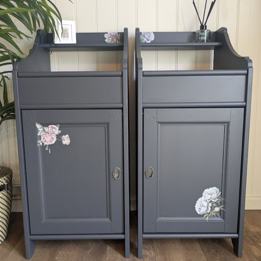 dark blue bedside cupboard