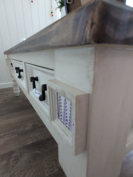 Close up shot of vintage upcycled coffee table