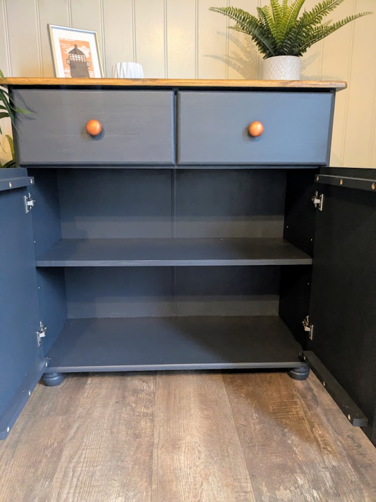 pine cupboard in blue