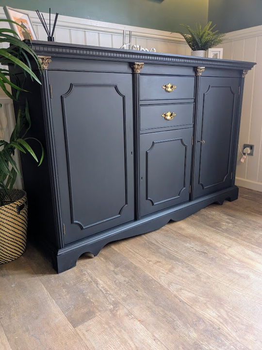 vintage sideboard in dark navy