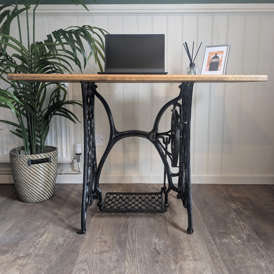 repurposed singer sewing machine desk