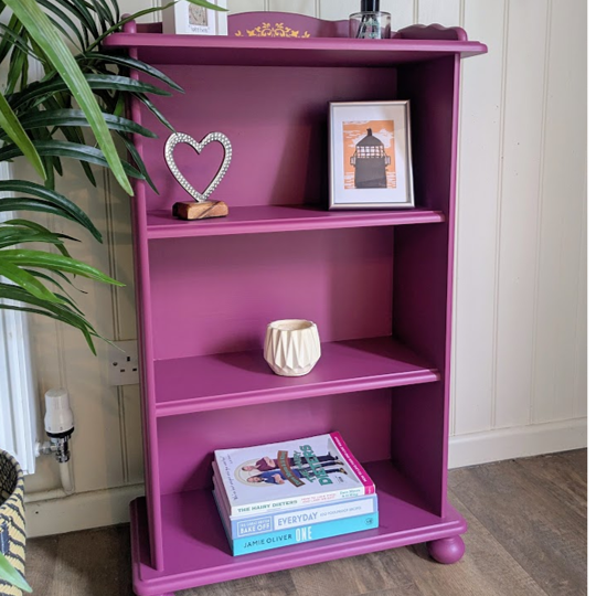 upcycled purple bookcase