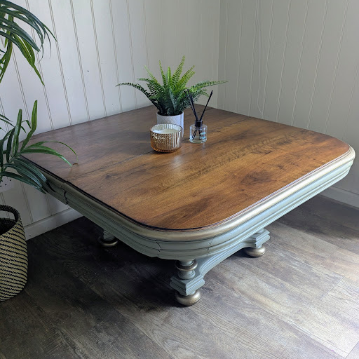 wood and green coffee table