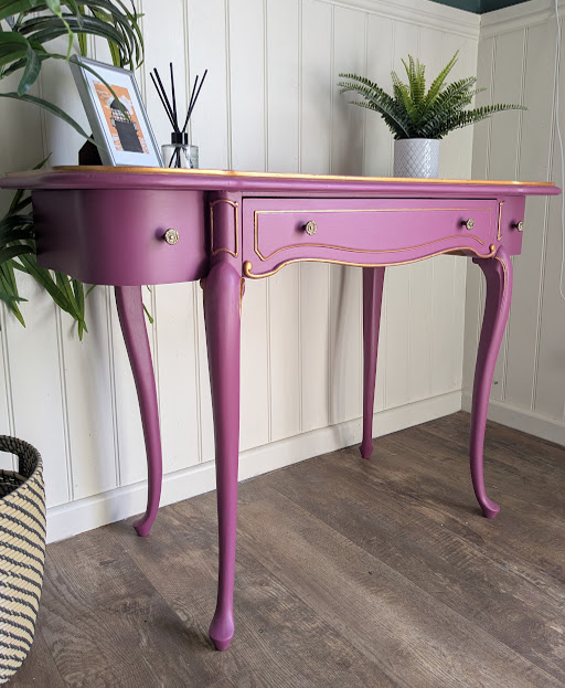 Purple upcycled console table